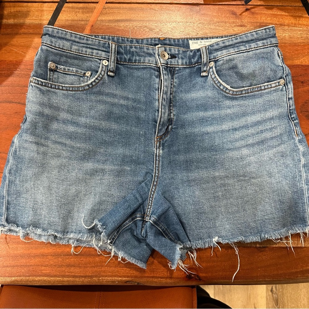 rag & bone Blue Jean Shorts with Frayed Hem